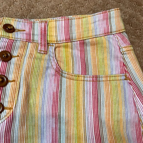 Maeve Anthropologie Size 8 Rainbow Striped Stretch Denim Mini Skirt Buttonfly - Picture 9 of 13